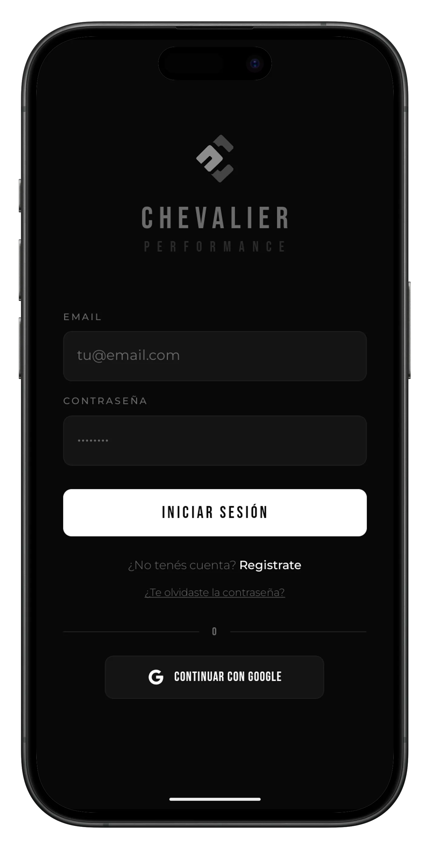 App Chevalier — pantalla de login